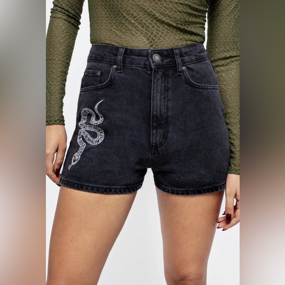 Eden Embroidered Denim Mom Shorts